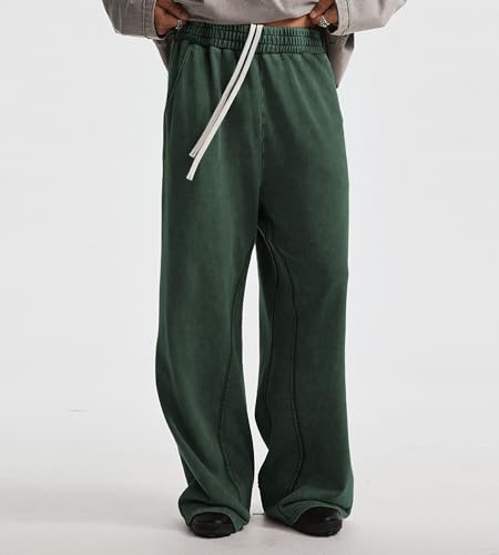 Image of Colorful world Mens Sweatpants Acid Washed Elastic Waist Drawstring Sweat Pants Cotton Baggy Streetwear Pant with Pockets