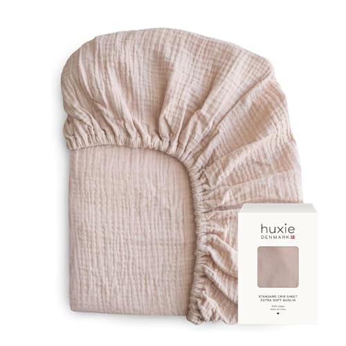 Image of Crib Sheets – Organic Cotton Muslin Fitted Crib Sheet – Standard Size for Baby Boy and Baby Girl 28" x 52" Ultra-Soft and Breathable. (Blush)