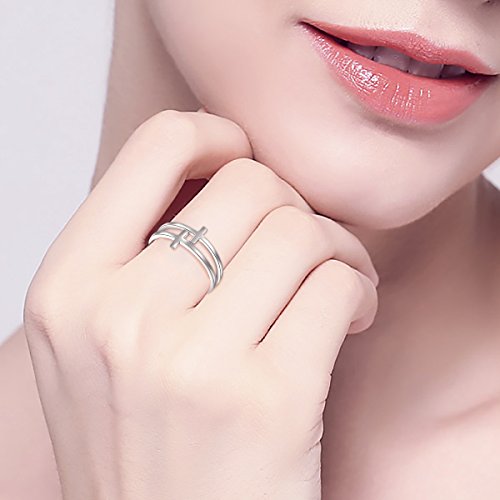 Inspirational Jewelry Sterling Silver Engraved Faith Double Cross Ring Christian Fashion Wedding Engagement Band, Size 7 #TOP1