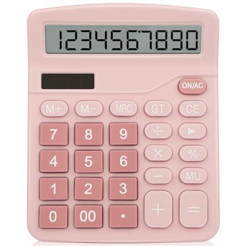 lohey Calculator 12 Digit Desk Calculators with Large Display and Big Sensitive Button Solar and Battery Dual Power Pink Calculator Large Stationery for Office Home School (Pink)