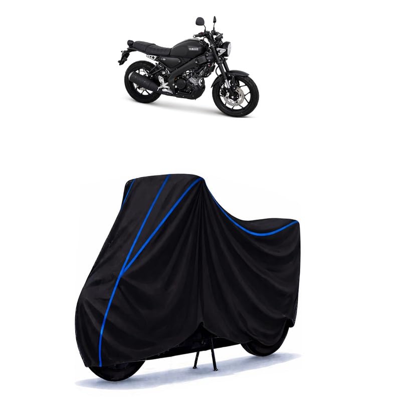 Image of XSR Bike Cover Water Resistant Universal Motorcycle Rain | Heavy Duty UV Protection, Dust, Scratch Indoor Outdoor All Weather with Black Blue Piping Elastic