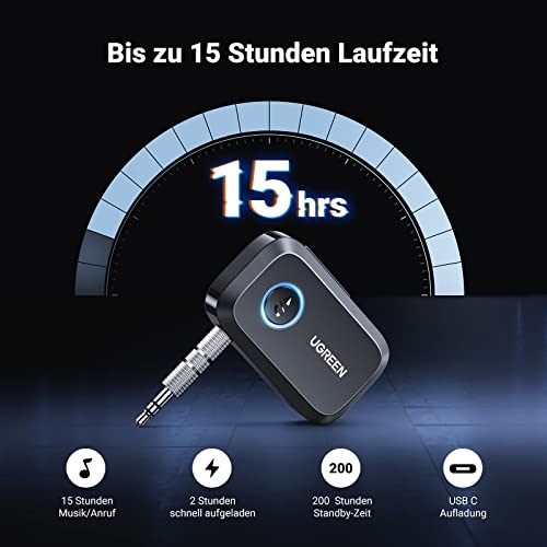 UGREEN Aux Bluetooth 6.0 Adapter Auto Empfänger für Autoradio(Schwarz) – Ansicht 3