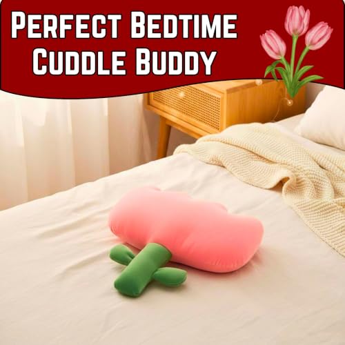 Image of Tickles Tulip Flower Soft Stuffed Plush Pillow Cushion for Kids Boys & Girls Birthday Gift Sofa Room Decor (Size: 30 cm Color: Pink & Green)