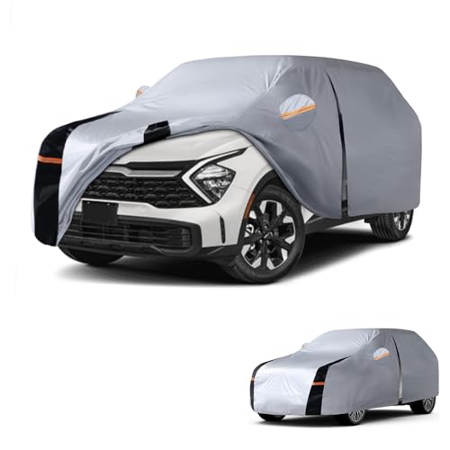 Image of Multi-Layer Car Cover Custom Fit for Kia Sportage(2021-2026), 100% Waterproof All Weather for Automobiles, Gift with Towel, Heavy Duty Car Covers for Rain Sun UV Protection with Door Zipper