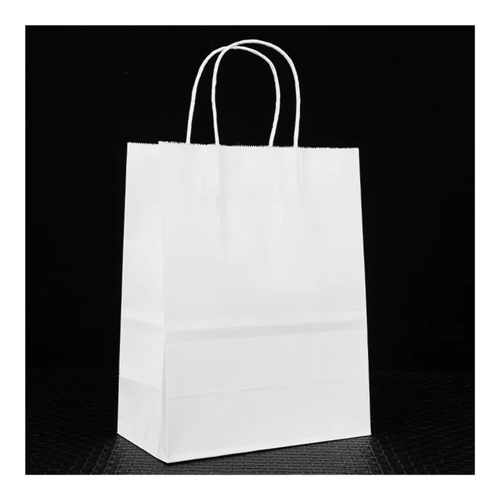 UYFRD Bunte Papiertüten, Geschenktüten für Urlaub, Party, Schmuck, Einkaufstaschen, Weihnachten, Valentinstag, Hochzeitsgeschenke (weiß, 25 Stück, 21 x 11 x 27 cm)