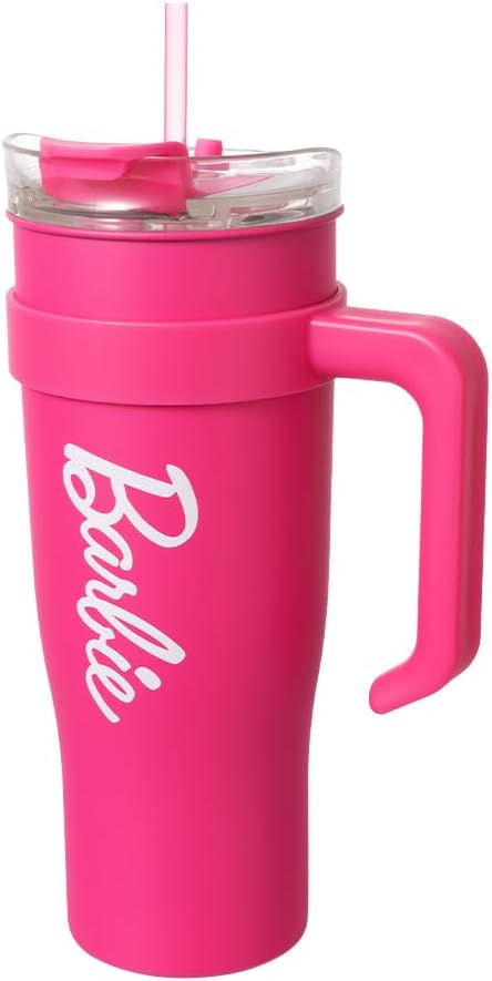 MINISO Barbie Collection Steel Cup with Handle and Straw (1600mL) - Stylish and Sustainable Drinkware for Barbie Enthusiasts Pink Barbie