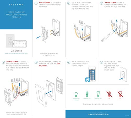 Insteon Smart Dimmer 6-Button Keypad, Keypadlinc In-Wall Controller, 2334-232 (White) - Insteon Hub Required For Voice Control With Alexa & Google Assistant #TOP6