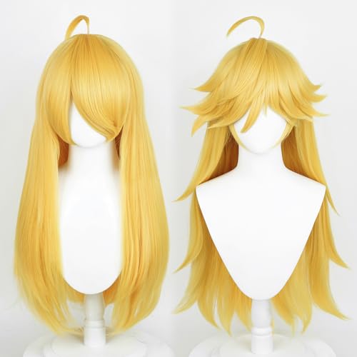 Image of Half and Half Panty Cosplay Wig Long Blonde Anime Wig with Bangs Golden Spiky Layered Peach Costume Wigs Synthetic Hair for Women Halloween Party
