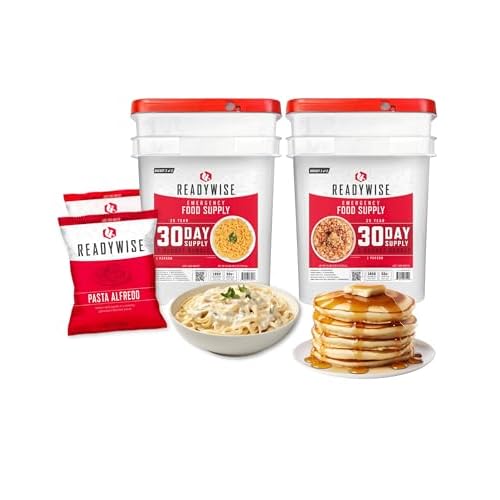 ReadyWise 30 Day Emergency Food Supply – 296 Servings, 2 Buckets, Freeze Dried Protein Meals, Survival Food Storage, Ready to Eat, Backpacking & Camping Essentials, up to 25 Year Shelf Life