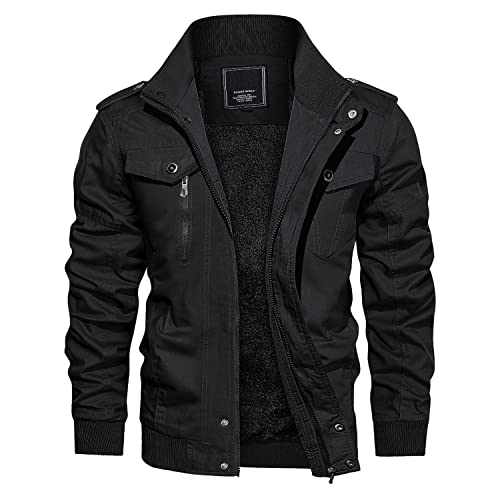 Image of CRYSULLY Men's Winter Casual Thicken Multi-Pocket Field Jacket Outwear Fleece Cargo Jackets Coat