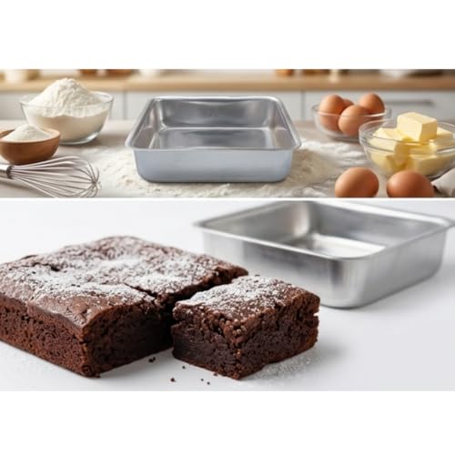 Image of Aluminium Square Cake Mould Set of 1 (6 inch) | Tapered Cake Tin Food Grade Baking Trays | Oven, OTG Safe | Lightweight, Durable, Easy to Clean | Ideal for Cakes, Brownies, Pastries & Desserts