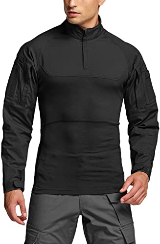 Image of CQR Men's Tactical Combat Shirt, 1 /4 Zip Long Sleeve Breathable Military BDU Training Top for Shooting, Hunting, Range Use