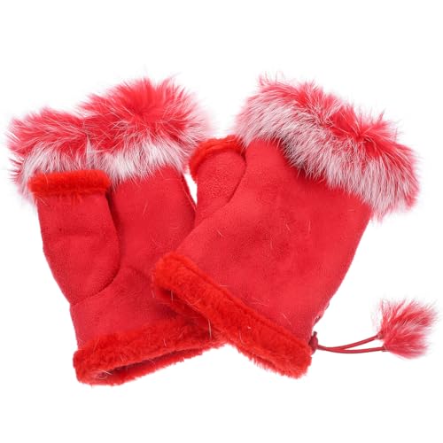 Genérico Guantes de Medio Dedo para Mujer, Cálidos de Piel de Conejo Sintética, Color Rojo, Tamaño Mediano, Mitones Térmicos para Invierno y Deportes al Aire Libre como Ciclismo