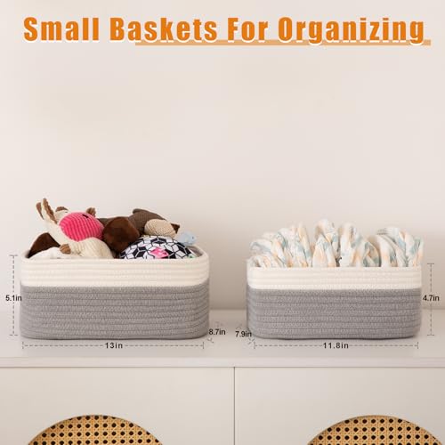 OIAHOMY 4 Pack Storage Baskets for Organizing, Small Bins for Shelves, Cute Decorative Storage Bins, Organizer Baskets for Gifts Empty,13''Lx8.7''Wx5.1''H, Grey/White - Image 2