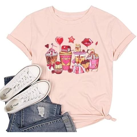 YeonYoonA Valentine's Day Shirt Women Cute Love Heart Tshirts Valentine Tee Holiday Casual Tee Top Valentine's Day Tee(Pink,X-Large) Cover