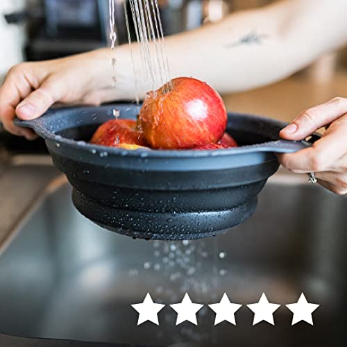 Collapsible Colander | 2-Pack Black Collapsible Strainer For Pasta, Fruits, & Vegetables | Compact Silicone Strainer Ideal For Straining All Sorts Of Foods | Strainer For Everyday Use #TOP5