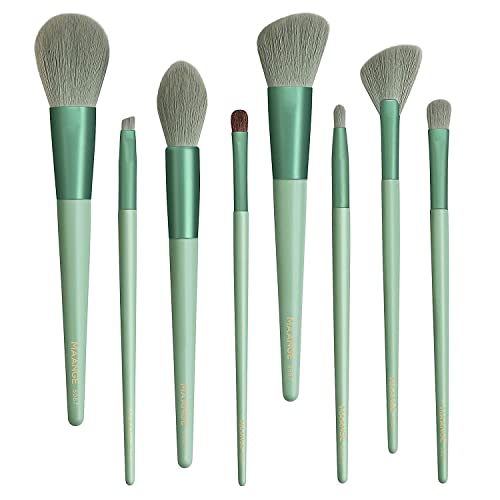MAANGE Professional Premium Synthetic Makeup Brush Set Blush Contour Eye Make Up Brush Kit (Green) 8Pcs