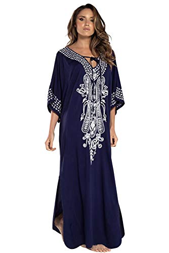 Vestido Boho Mujer Largo Talla Grande Camisolas y Pareos Indios Bohemio Hippie Chic Tunica Piscina Caftan Africano Kaftan Etnico Kimono Flores Maxi Dress Ropa Hawaiana Traje de Baño Bikini Cover Up