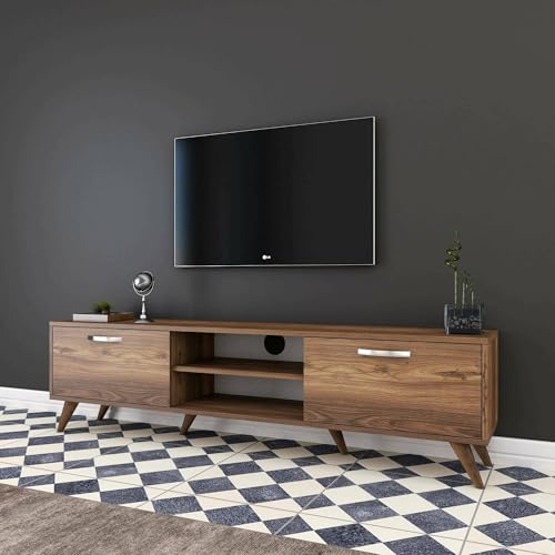 Dmora - Mobile porta TV Aldh, Credenza da soggiorno, Armadio basso per TV, Base parete attrezzata, 180x35h49 cm, Noce
