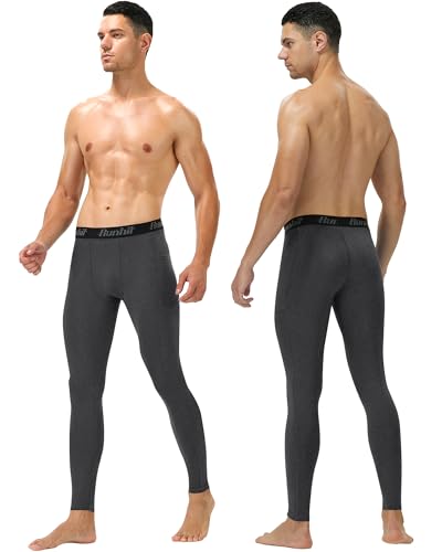 Image of Runhit Mens Compression Pants Running Tights Pockets Sports Leggings Spandex Workout Cycling Athletic Thermal