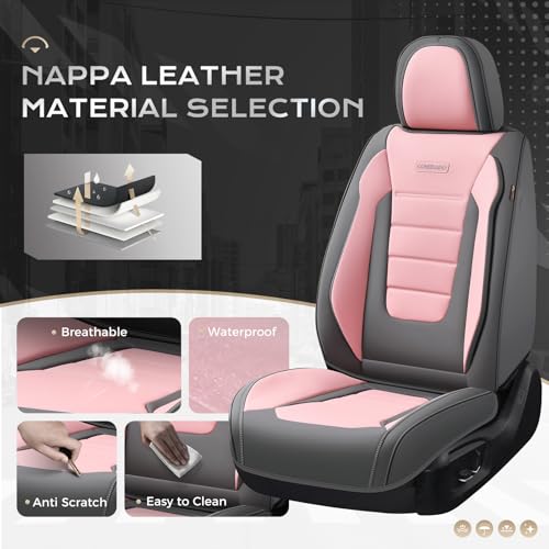 Image of Coverado Car Seat Covers Front, Seat Covers for Cars, Waterproof 2-Pack Car Seat Cushions, Leather Carseat Seat Protectors, Universal Seat Covers Fit for Most Sedans SUV Pick-up Trucks(Gray&Pink)
