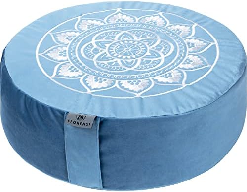 Florensi Meditation Cushion - Comfortable Floor Pillow - Traditional Tibetan Meditation Pillow & Bench with Beautiful Velvet Cover - Large Floor Cushion Seating for Adults - Yoga Buckwheat Bolster