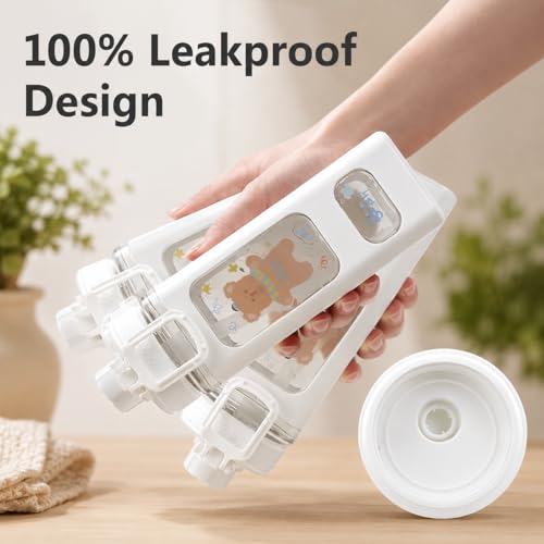 Image of Kawaii Water Bottle for Girls with Straw & Movable Handle | Leak-Proof BPA-Free Cute Plastic Bottle with 2D & 3D Stickers | Stylish School & Travel Bottle for Kids (750 ml) (White)