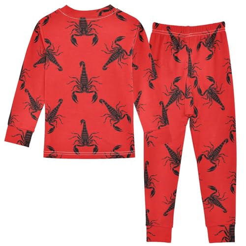 Pajama Sets Long Sleeve Black Scorpions on Red Soft Comfy Sleepwear 2 Piece PJS 3-8T3
