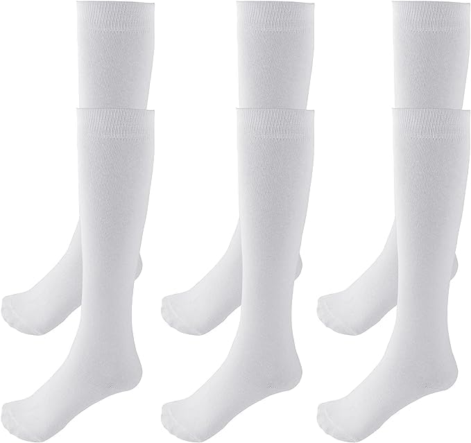 WKLOUYHE Unisex Kid's School Uniform Cotton Knee High Socks_Pack Of 06(White,15-16 Years)