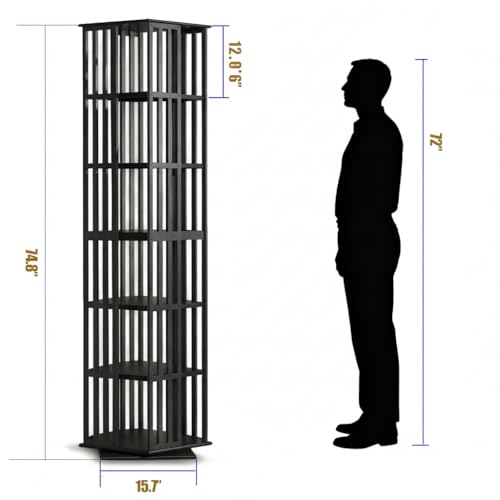 Image of Lauxery 6 Tier Bamboo Rotating Bookshelf Tower, Revolving Bookcase, Black | 360 degree smooth rotation, solid construction, small footprint, easy assembly, for small space, living room