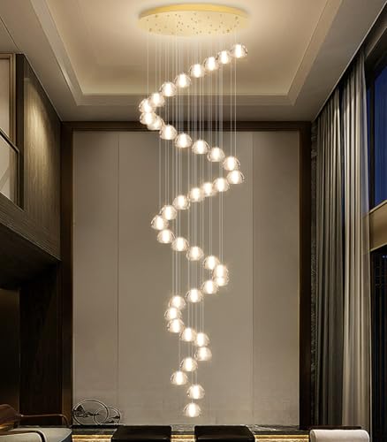 Image of 236'' Long Large Crystal Chandeliers LED Chandeliers for High Ceiling Handing Light Fixture for Entrance Hallway Foyer Staircase Lobby Gold