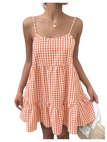 SweatyRocks Women's Summer Gingham Dresses Backless Ruffle Vacation Dress