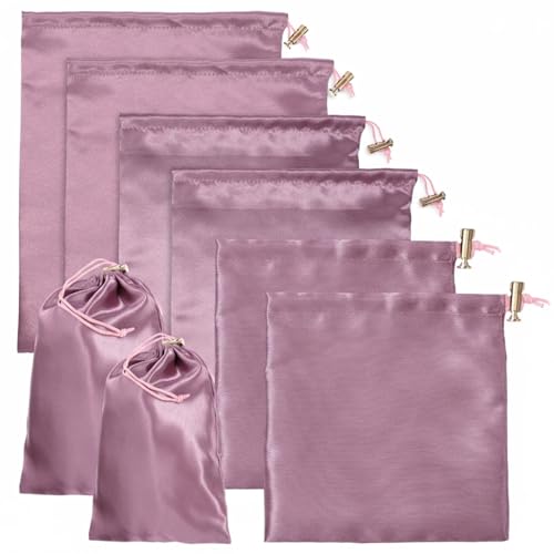 Toy Storage Bags 6 Pcs Quality Satin Silk Drawstring Pouch Adjustable Microfiber Toy Organizer Bags Gift Bag Foldable Ditty Bag for Women Men Toys Underwear Sunglasses Cosmetic (3 Sizes Purple)