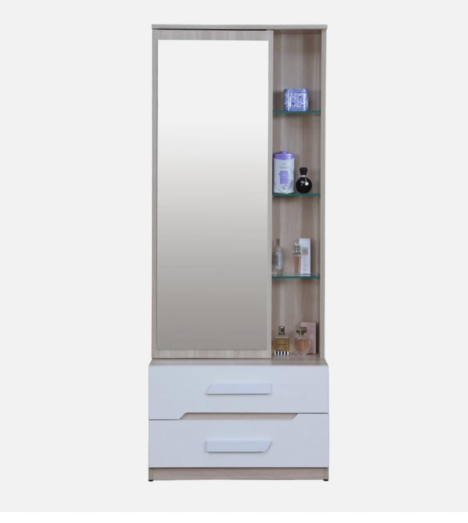 CASPIAN Engineered Wood 1 Door Wardrobe (Oak Light and White) | Pre Assembled Furniture with Mirror & Vanity Dressing Table | Cupboard/Almirah for Bedroom Clothes Storage Organizer with 5 Shelves 2
