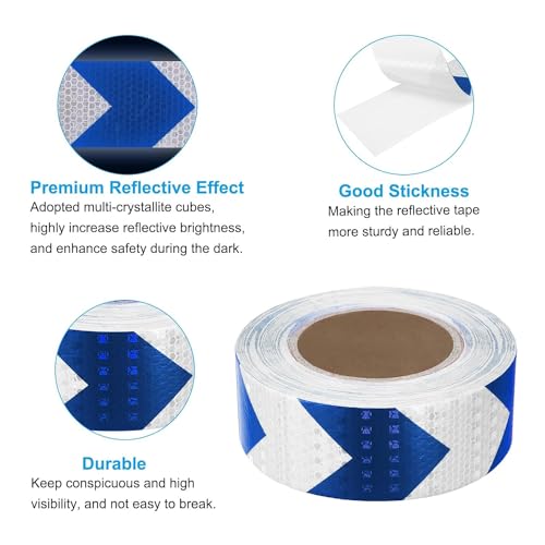 Image of ZSIGNS 2 Inch X 5 METER Arrow Reflective Hazard Safety Warning Caution Tape, Reflector Industrial Marking Tape for Trailers Vehicles Stairs Steps Floor Boats Outdoor Waterproof (BLUE & SILVER)