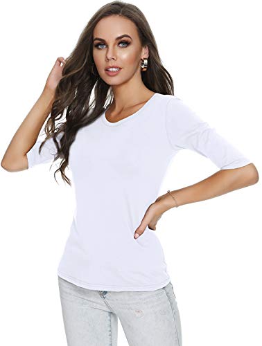 RightPerson Women's Basic Half Sleeve Round Neck T-Shirt Stretchy Casual Cotton Tops3