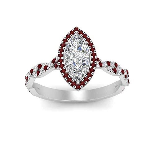 Image of Choose Your Gemstone Twisted Marquise Diamond CZ Halo Ring 925 Sterling Silver Marquise Shape Halo Engagement Rings Minimal Modern Design Birthday Gift Wedding Gift US Size 4 to 12