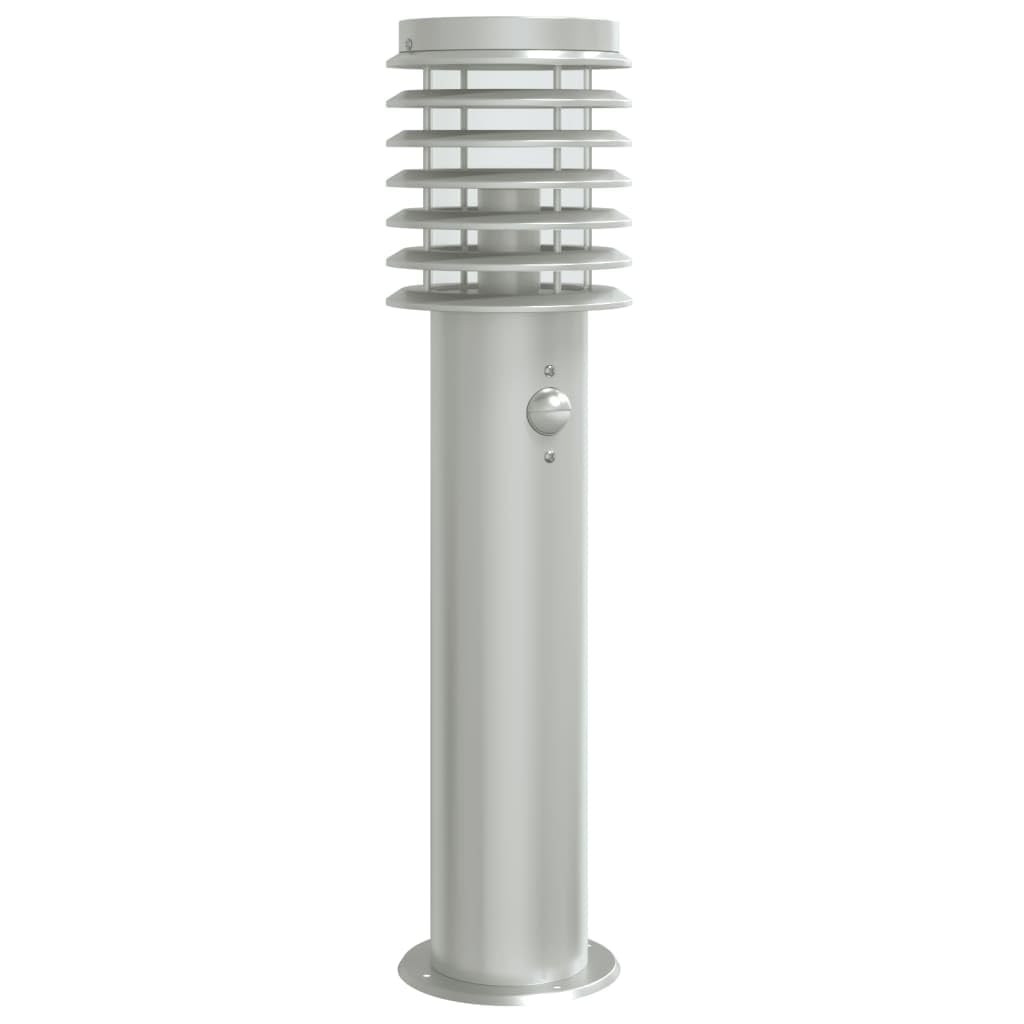 vidaXL Outdoor Floor Lamp with Sensor, Floor Light for Garden Lawn, Standing Lamp with Built-in LED Lights, Pathway Light, Silver Stainless Steel