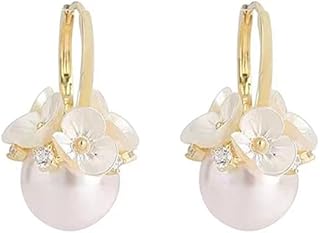 Elegant Flower Pearl Small Hoop Earrings for Women CZ Crystal Daisy Flower Cartilage Earrings Huggie Hoops Cuffs Wedding Earrings Dainty Jewelry