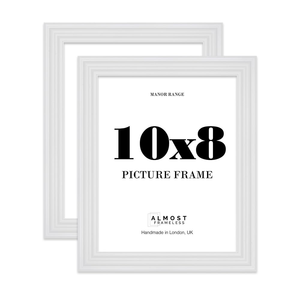 10x8 Picture Frame, Display 10x8 Pictures (20.3 x 25.4cm) - Ice White Vintage 42mm Edge Decorative Wall Display Frame - 2 Pack