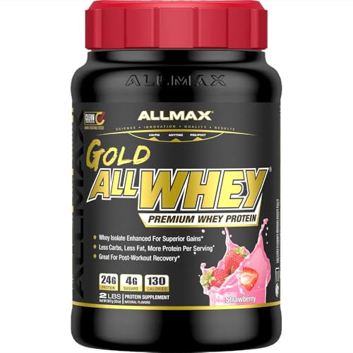 ALLMAX Gold ALLWHEY Whey Protein Powder, Strawberry, 2 lb, 24g Protein Per Scoop, High Protein for Muscle Recovery, Lean Muscle Growth & Post Workout Nutrition, Gluten Free, 30 Servings