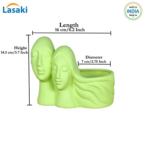 Image of Lasaki Couple Mint Ceramic Pots for Indoor Plants, Planters, Flower, Pots, gamla, Outdoor, Balcony, Home, Garden, Office Decor, Succulent Pot(L - 16 X W - 10 X H - 14.5 cm)(Plants not Included)