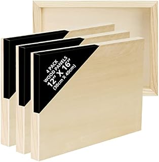Belle Vous Unfinished Wooden Canvas Painting Boards (4 Pack) - 30 x 40cm / 12 x 16 Inches - Natural Basswood Panel - Mixed Media Cradle Panels for Encaustic Art, Paint Pouring & Crafts