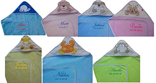 Baby Kapuzenhandtuch mit Namen bestickt Kapuzentuch Badetuch Kinder Cover