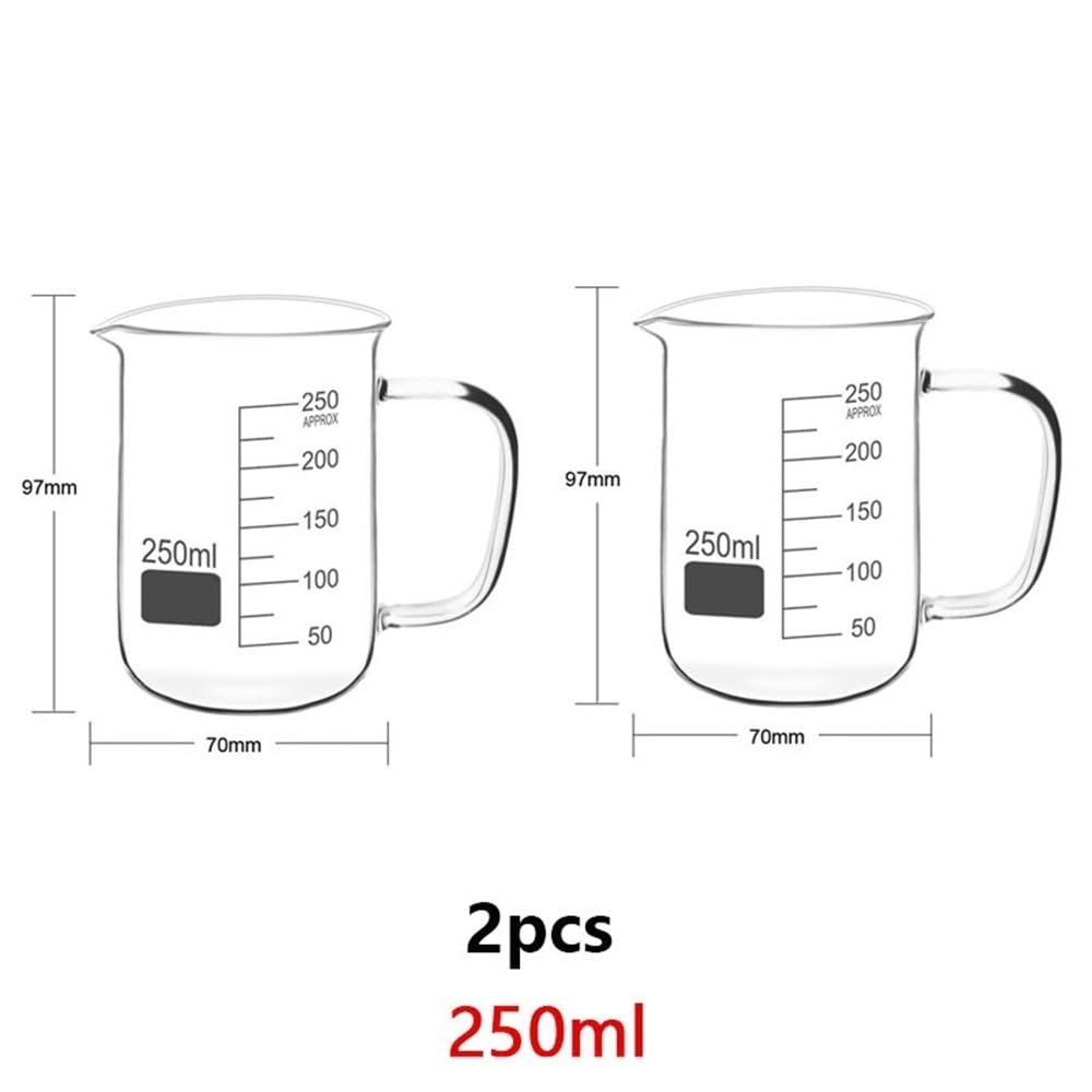 Szklany kubek wysokiej klasy Szklany kubek laboratoryjny i kuchenny z uchwytem, ​​wykonany z wysokiej jakości szkła borokrzemianowego, o pojemności 50–1000 ml(50ml 2pcs)