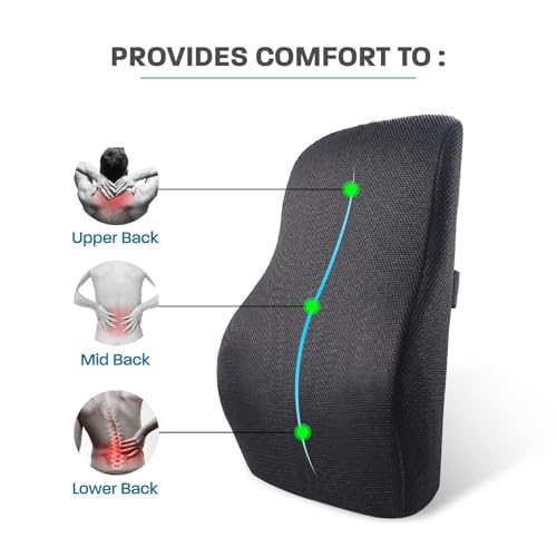 Image of Lumbar Support Cushion for Office Chair & Car Seat | Memory Foam Back Support Pillow for Lower Back Pain Relief, Posture Correction, Spine Support & Long Sitting Comfort | Black