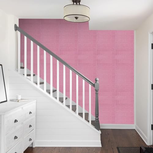 Image of Self-Adhesive Waterproof PE Foam 3D Wall Panels Wallpaper Sticker for Bathroom, Living Room, and Home Decoration (70 x 77cm, Appx. 5.8Sq Feet) (100, Pink)