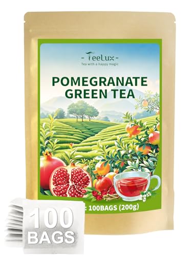 Image of TeeLux Pomegranate Green Tea Bags, Sencha Tea Blend, Sweet & Tart, 100 ct