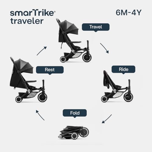 Image of Smartrike Traveler Travel Stroller for Toddlers - Lightweight, Foldable & Compact Stroller with Near-Flat Recline, Onyx Black