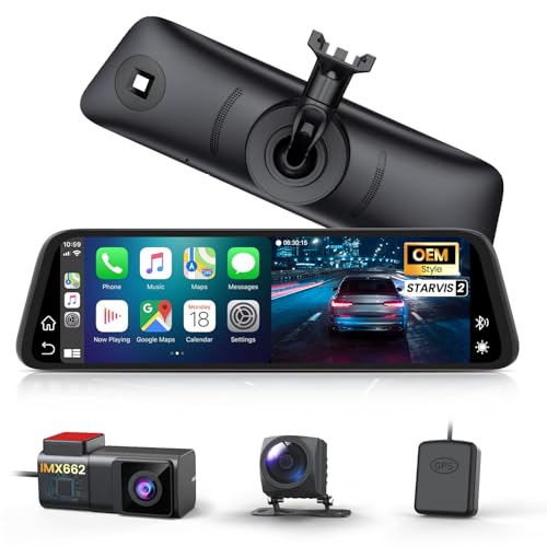 AUTO-VOX T11 OEM Rear View Mirror Camera with CarPlay & Android Auto: 9.35' Smart Touch Screen, Dual 2K Mirror Dash Cam, Voice Control, Auto Brightness, Super Clear Night Vision for Car, SUV, Truck